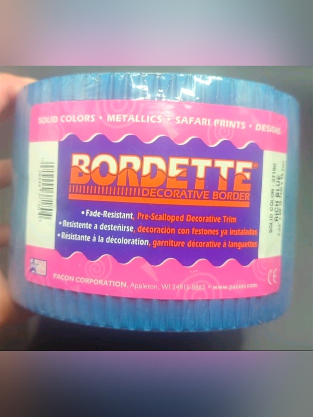 Bordette Pre-Scalloped Decorative Border- 50 feet x 2-1/4 Inch - Rich Blue  #371
